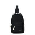 Kids black nylon crossbody chest bag with white Shion letters and fashion print - Large / Black