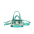 Mini straw woven crossbody bag for kids featuring green metallic leather trim details - Green