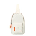 Cream white nylon chest bag for kids with orange zipper strap and red fashion logo - Large / White