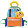 Zaino per l'asilo colorato in stile patchwork con ciondolo a forma di leone - Blu Grande