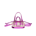 Mini sac bandoulière en paille et cuir verni rose avec bandoulière amovible - Rose rouge