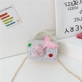 Sparkly purple sequin mermaid shell handbag for girls with pearl handle and gold chain strap - White