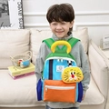 Zaino per bambini colorato in patchwork con ciondolo a leone per l'asilo - Blu Piccolo