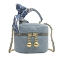 Sac seau matelassé bleu gris pour fille avec fermeture éclair dorée et poignée en foulard - Bleu