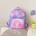 Mochila escolar de color morado claro con bonitos diseños de sirenas y conchas para niñas - Morado
