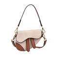 Bolso de silla vintage para niña en lona con adornos de cuero marrón y correas - Beige y Marrón