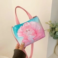 Kids' pink mermaid printed canvas handbag with gradient colors and adjustable shoulder strap - Green