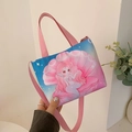 Kids gradient canvas handbag with cartoon mermaid print and adjustable pink strap - Blue