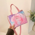 Kids cute cartoon mermaid canvas tote bag in pink purple gradient with shoulder strap - Purple