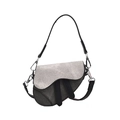 Mini bolso de silla para niñas en denim de retazos grises con correa de cuero negro - Gris