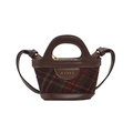 Mini borsa tote vintage per bambini con finiture in pelle marrone e scritta MARAH dorata - Scacchi Rossi