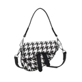 Minibolso de silla para niña con estampado de pata de gallo blanco y negro y correa de cuero - Houndstooth