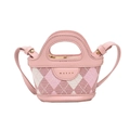 Pink argyle mini crossbody handbag for kids with dual handles and leather shoulder strap - Pink Quilted