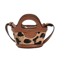 Mini brown leopard print bucket bag with leather handles and Marah logo branding - Brown Leopard Print
