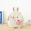 Zaino carino a forma di coniglio per bambini in tela con dettaglio borsa sportiva - Bianco Sporco