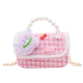 Roze tweed crossbodytas voor kinderen met parelhandvat en schattige eenhoorn - Fuchsia Monster