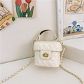 Chic cream white quilted mini bucket bag with gold lock and chain strap for girls - White