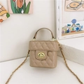 Quilted beige mini bucket bag for girls with gold chain strap and turn-lock closure - Khaki