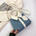 Creative shirt-shaped handbag with blue-white color blocking and adjustable shoulder strap - Denim Blue