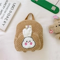 Sac à dos marron en polaire pour bambin avec broderie lapin blanc et joues roses mignonnes - Lapin / Kaki