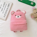 Cute pink plush bear backpack for toddlers with 3D ears and soft lamb wool texture - Bear / Rose Red