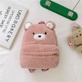 Pink plush children's backpack with cute cartoon bear face and 3D ears design - Bear / Light Pink
