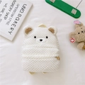 Cute white plush teddy bear toddler backpack with 3D ears for preschool kids - Bear / White