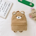 Plush brown bear backpack for toddlers with soft lamb wool texture and cute 3D ears - Bear / Khaki