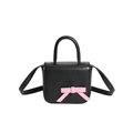 Sweet minimalist black mini handbag with pink bow decoration and top handle for women - Black
