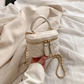 Mini bolso de cosméticos acolchado crema con correa de cadena y asa superior - Blanco Roto