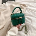 Mini necesar de maquillaje acolchado verde con asa dorada y correa de cadena - Verde Oscuro
