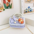 Chique paarse en blauwe tweed kindertas met parelhandvat en kanten afwerkingen - Paars