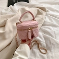 Elegant pink quilted mini vanity bag with gold chain strap and dual zipper closure - Pink