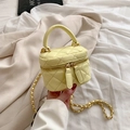 Mini cream yellow quilted chain crossbody bag with dual zippers for women and kids - Yellow