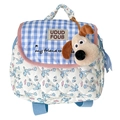 Quilted mini children backpack with blue puppy print and cute cartoon plush charm - Large / Blue