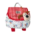 Red checkered quilted backpack for kids with a cute plush dog pendant and embroidery - Large / Red