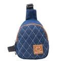 Kids quilted denim crossbody bag in dark blue with smile patch and adjustable strap - Vertical / Navy Blue