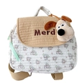 Quilted mini backpack with panda print, khaki flap, and cute dog plush pendant detail - Large / Brown