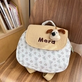 Quilted beige backpack with panda print and plush puppy decor for kids and toddlers - Small / Brown