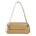 Borsa a tracolla marrone minimalista in ecopelle con patta e tracolla lunga regolabile - Cachi
