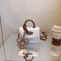Mini crossbody bag for girls in white and brown with a cute bear charm and logo - White