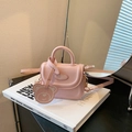 Mini borsa a mano rosa per bambine in pelle PU con placca orso e tracolla rimovibile - Rosa