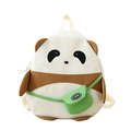 Cute panda cartoon school backpack for children featuring a small green sport accessory bag - Brown