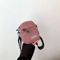 Pink corduroy mini crossbody bag with FASHION patch and adjustable nylon strap - Pink