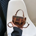 Mini borsa a mano scozzese retrò con finiture in pelle marrone e fibbie dorate - Marrone