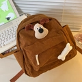 Zaino per bambini in velluto a coste marrone con cane 3D e accessorio per ossa - Marrone
