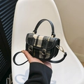 Mini borsa a mano a quadretti gialli e grigi con fibbie e tracolla rimovibile - Nero