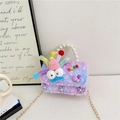 Plush girl's handbag in purple gradient with cartoon doll, stars and pearl handle - Clown Purple