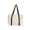 Cute white quilted floral tote bag with cartoon bear prints and brown handles - Off-white Brown Flower Style