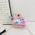 Pink gradient plush crossbody bag for girls with pearl handle and cartoon charms - Clown Pink